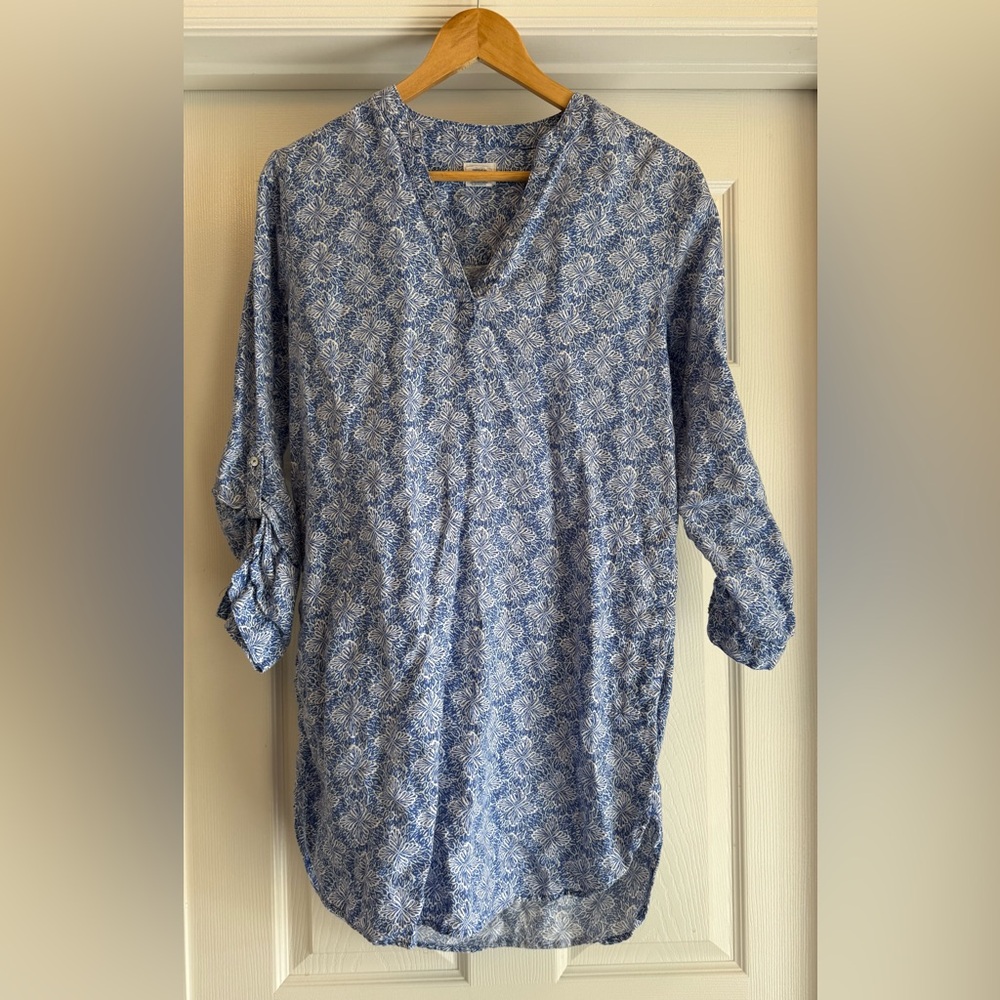 Sigrid Olsen Blue and Cream 100% Linen Dress or Shirt Size XS